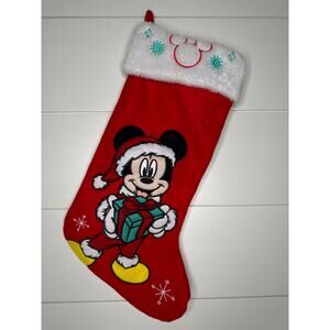 Disney Mickey Mouse Fur Top Embroidered Holiday Christmas Stocking